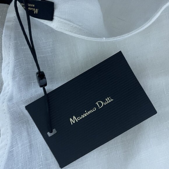 Massimo Dutti Womens Midi Dress XS White Black Linen Sleeveless 6698/231 NWT - Picture 4 of 9